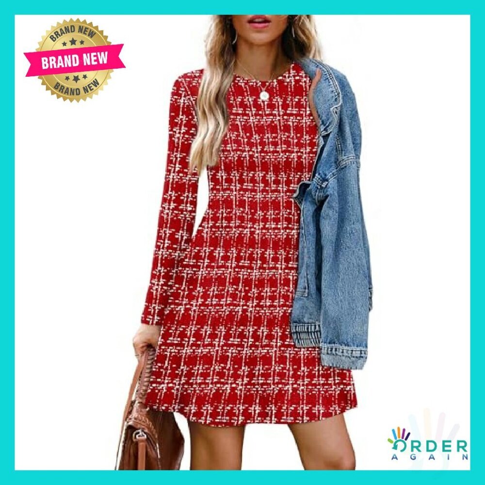 Long Sleeve Ribbed Knit Sweater Dress Bodycon A-Line Chic Fall - Picture 3 of 8